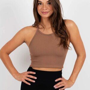 From Palmer Women's Ribbed Crop Tank Top - Taupe - M/L - NWOT